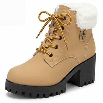 Women's Ankle Boots Warm Chunky Heel Lace-Up Snow Boots