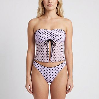 Women's Polka Dot 2 pc Tankini Swimsuit Set with Adjustable Halter Strap and Mid Rise Bottom