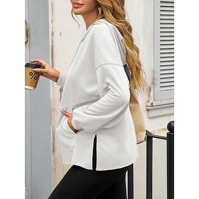 Women's Oversized Hoodie Long Sleeve Casual Sweatshirt with Kangaroo Pocket & Side Slit