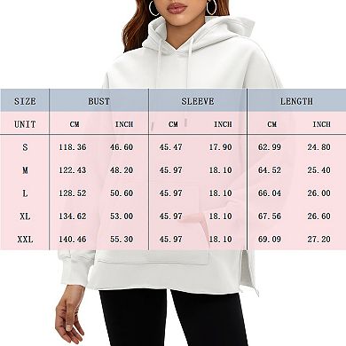 Women's Oversized Hoodie Long Sleeve Casual Sweatshirt with Kangaroo Pocket & Side Slit