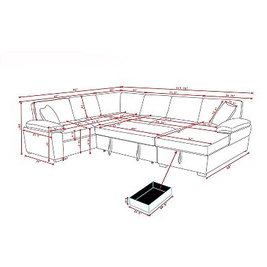 117.75'' Corduroy Modular Sectional Sofa with Storage Chaise and Pull-Out Bed