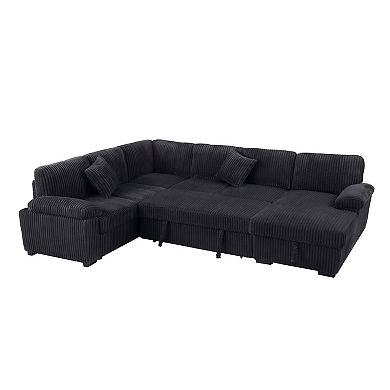 117.75'' Corduroy Modular Sectional Sofa with Storage Chaise and Pull-Out Bed