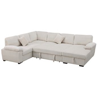 117.75'' Corduroy Modular Sectional Sofa with Storage Chaise and Pull-Out Bed