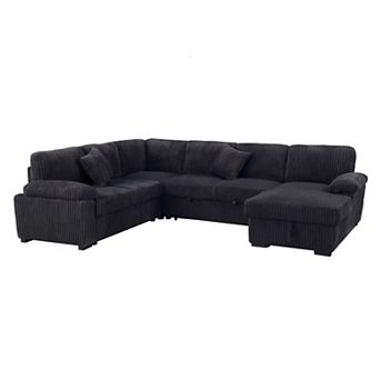 117.75'' Corduroy Modular Sectional Sofa with Storage Chaise and Pull-Out Bed