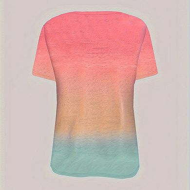 Women's Ombre Gradient Short Sleeve T-Shirt - Crew Neck Casual Tee