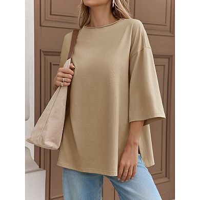 Women's Oversized 3/4 Sleeve Tunic Top Casual Loose Fit Side Split Shirt