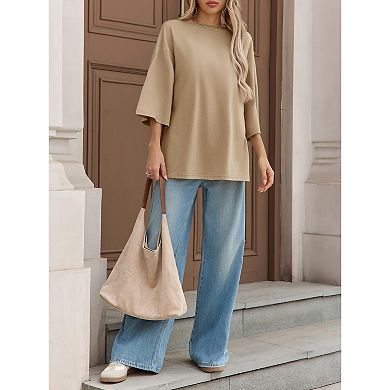 Women's Oversized 3/4 Sleeve Tunic Top Casual Loose Fit Side Split Shirt