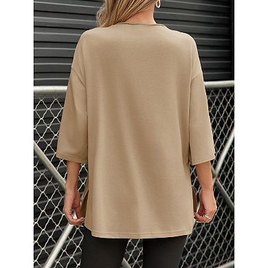 Women's Oversized 3/4 Sleeve Tunic Top Casual Loose Fit Side Split Shirt