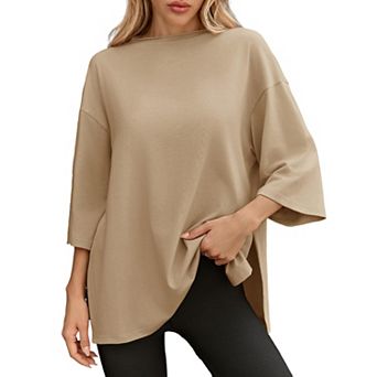Women's Oversized 3/4 Sleeve Tunic Top Casual Loose Fit Side Split Shirt