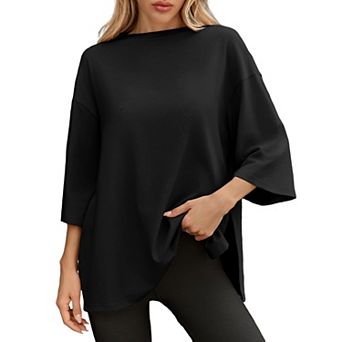 Women's Oversized 3/4 Sleeve Tunic Top Casual Loose Fit Side Split Shirt