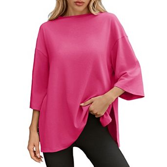 Women's Oversized 3/4 Sleeve Tunic Top Casual Loose Fit Side Split Shirt
