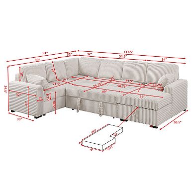 116.5'' Modular Sectional Sofa With Pull - Out Bed & Storage Chaise