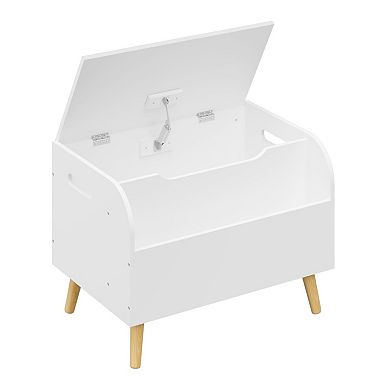 KWPZQEB Wooden Toy Box Chest, Toy Storage Organizer with Front Bookshelf for Playroom, White