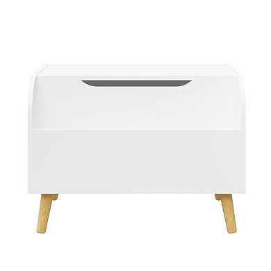 KWPZQEB Wooden Toy Box Chest, Toy Storage Organizer with Front Bookshelf for Playroom, White