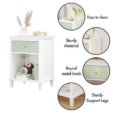 KWPZQEB Wooden Nightstand with Drawer & Shelf, Bed End Table with Handle for Bedroom