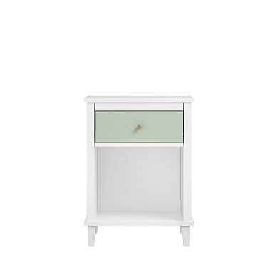 KWPZQEB Wooden Nightstand with Drawer & Shelf, Bed End Table with Handle for Bedroom