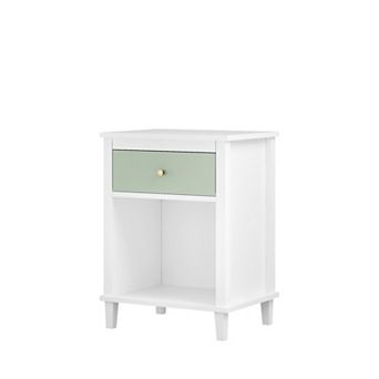 KWPZQEB Wooden Nightstand with Drawer & Shelf, Bed End Table with Handle for Bedroom