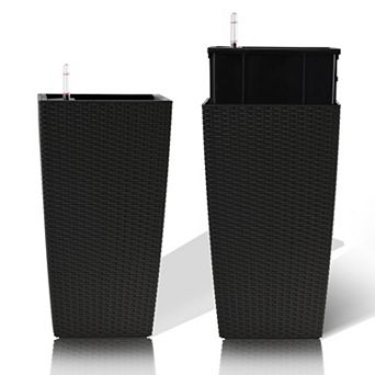 KWPZQEB 2 pc Faux Rattan Tall Outdoor Indoor Large Planters with Water Level Monitor & Inner Bucket