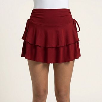 Women's Tiered Ruffle Mini Skirt Side Tie High Waist Flowy Lightweight Casual Skirt