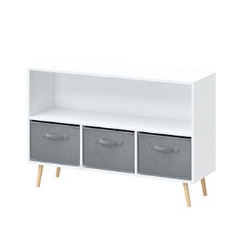 KWPZQEB Wooden Bookcase with Collapsible Fabric Drawers, Toy Storage Cabinet Organizer for Playroom