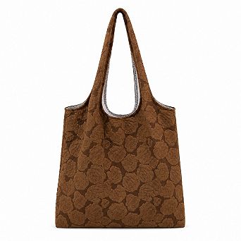 Floral Embossed Shoulder Tote Bag Soft Textured Lightweight Fabric Carryall Handbag