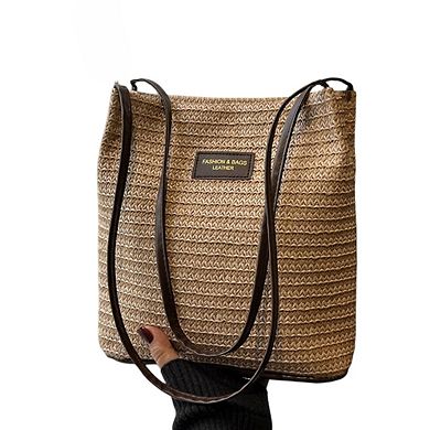 Women's Woven Polyester Tote Bag with Magnetic Closure and Long Shoulder Straps