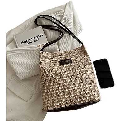 Women's Woven Polyester Tote Bag with Magnetic Closure and Long Shoulder Straps