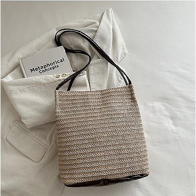 Women's Woven Polyester Tote Bag with Magnetic Closure and Long Shoulder Straps