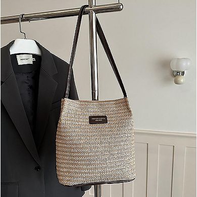 Women's Woven Polyester Tote Bag with Magnetic Closure and Long Shoulder Straps