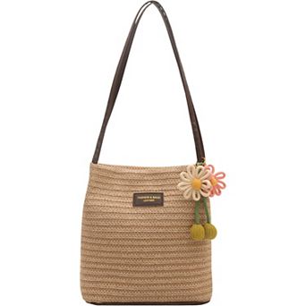 Women's Woven Polyester Tote Bag with Magnetic Closure and Long Shoulder Straps