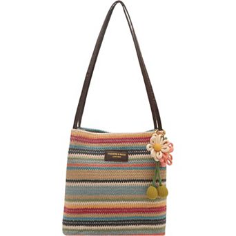 Women's Woven Polyester Tote Bag with Magnetic Closure and Long Shoulder Straps