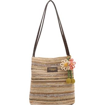 Women's Woven Polyester Tote Bag with Magnetic Closure and Long Shoulder Straps