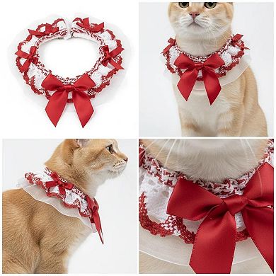 Pet Lace Collar with Bow Accent Decorative Neck Accessory for Dogs and Cats