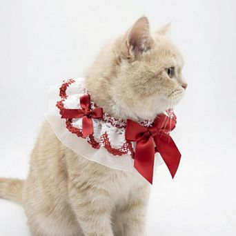 Pet Lace Collar with Bow Accent Decorative Neck Accessory for Dogs and Cats