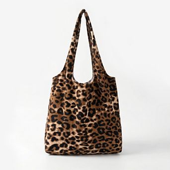 Leopard Print Slouchy Shoulder Tote Bag Soft Lightweight Large Capacity Everyday Carryall