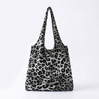 Leopard Print Slouchy Shoulder Tote Bag Soft Lightweight Large Capacity Everyday Carryall