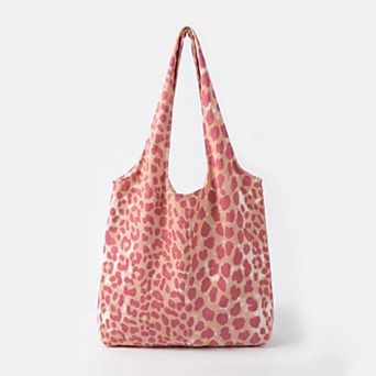 Leopard Print Slouchy Shoulder Tote Bag Soft Lightweight Large Capacity Everyday Carryall