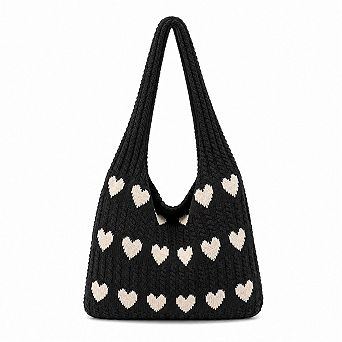 Knitted Heart Tote Bag Large Capacity Casual Shoulder Bag Lightweight Daily Bag