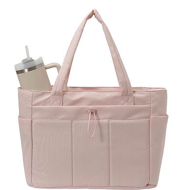 Women's Canvas Tote Bag with Zipper Closure and Multiple Exterior Pockets