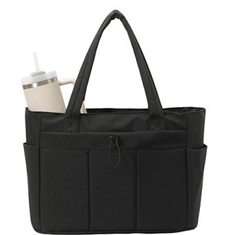 Women's Canvas Tote Bag with Zipper Closure and Multiple Exterior Pockets