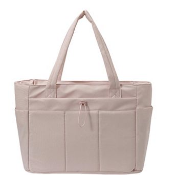 Women's Canvas Tote Bag with Zipper Closure and Multiple Exterior Pockets