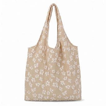 Floral Embroidered Shoulder Tote Bag Lightweight Foldable Everyday Bag for Women