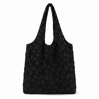 Floral Embroidered Shoulder Tote Bag Lightweight Foldable Everyday Bag for Women