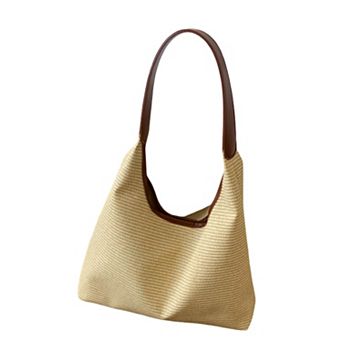 Women's Canvas Shoulder Bag with Magnetic Closure and Fixed Strap