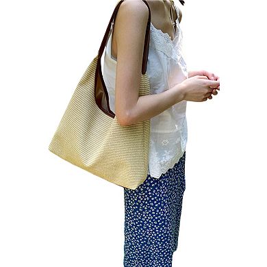 Women's Canvas Shoulder Bag with Magnetic Closure and Fixed Strap