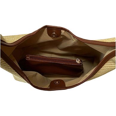 Women's Canvas Shoulder Bag with Magnetic Closure and Fixed Strap