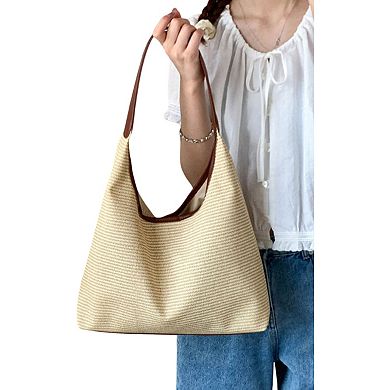 Women's Canvas Shoulder Bag with Magnetic Closure and Fixed Strap