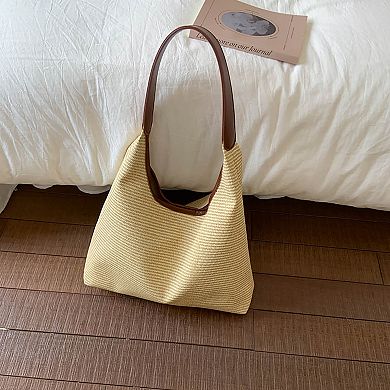 Women's Canvas Shoulder Bag with Magnetic Closure and Fixed Strap
