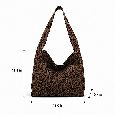 Leopard Print Fabric Tote Bag Soft Shoulder Bag with Magnetic Snap Closure