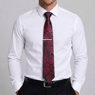 Men's Floral Pattern Tie Gift Set with Matching Pocket Square Cufflinks and Silver Tie Clip